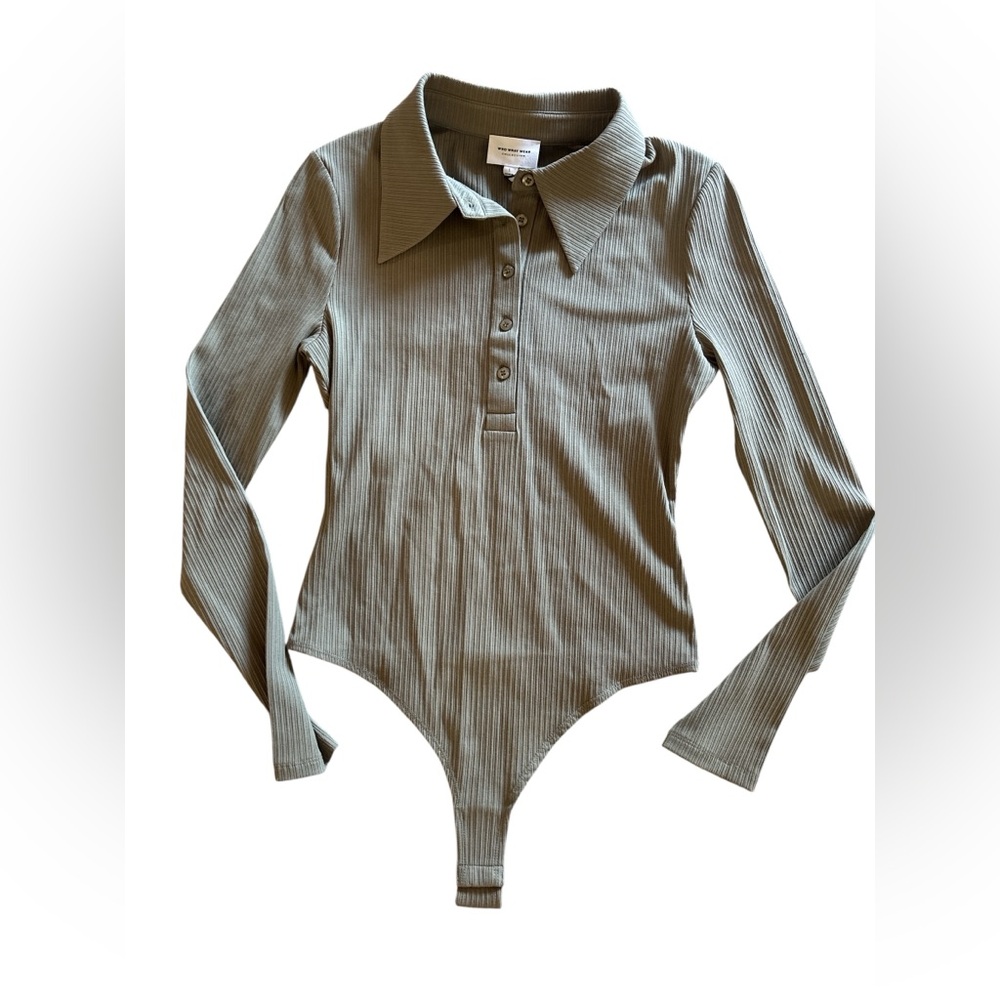Who What Wear Olive Ribbed Bodysuit